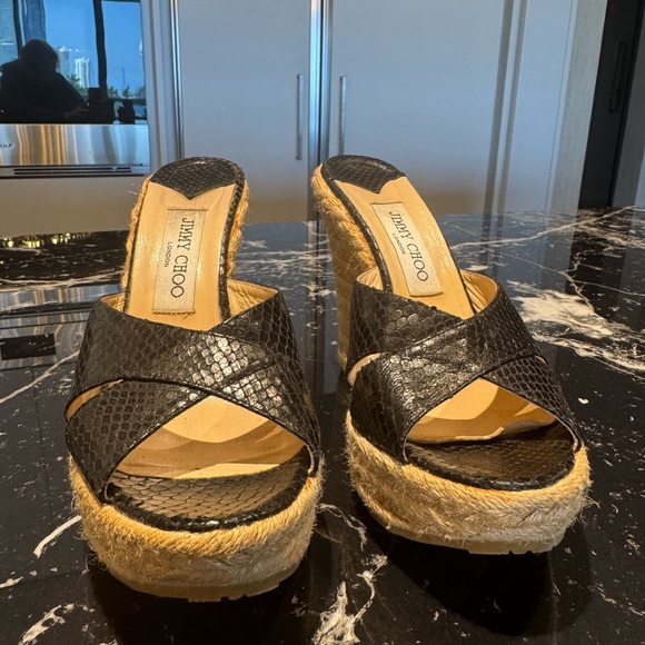 Jimmy Choo Black Wedge Sandals - Picture 5 of 7